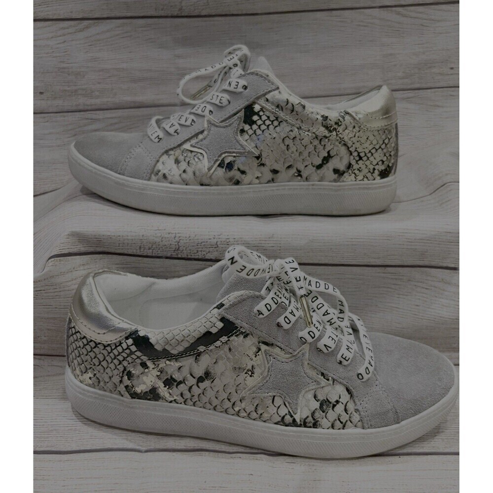 Steve Madden Amalfi Sneakers Shoes Women's 8 Leather Snake Print Star Lace Up